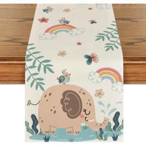 Artoid Mode Animals Elephant Baby Shower Table Runner, Seasonal Children Summer Kitchen Dining Table for Home Party Decor 13×72 Inch