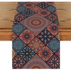 Artoid Mode Boho A Bohemia Style Table Runner, Vintage Rustic Farmhouse Kitchen Dining Table Decoration for Home Party Decor 13×72 Inch(Boho a)