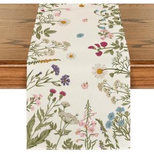 Artoid Mode Flowers Spring Table Runner, Seasonal Kitchen Dining Table Decoration for Home Party Decor 13×72 Inch(Beige)