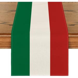 Artoid Mode Green Red Stripes Italy Table Runner, Italian Themed Party Kitchen Dining Table Decoration for Home Decor 13×72 Inch(Green/White/Red)