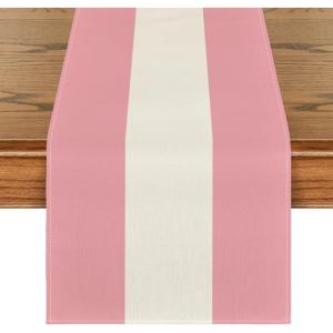 Artoid Mode Green Red Stripes Italy Table Runner, Italian Themed Party Kitchen Dining Table Decoration for Home Decor 13×72 Inch(Pink/White/Pink)