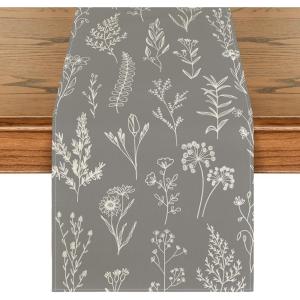 Artoid Mode Leaves Flowers Spring Table Runner, Seasonal Kitchen Dining Table Decoration for Home Party Decor 13×72 Inch(Silver)