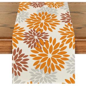 Artoid Mode Red Orange Dahlia Floral 2025 New Year Table Runner, Spring Festival Winter Holiday Kitchen Dining Table Decoration for Home Party Decor 13×72 Inch(Orange/Brown/Grey)