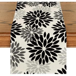 Artoid Mode Red Orange Dahlia Floral 2025 New Year Table Runner, Spring Festival Winter Holiday Kitchen Dining Table Decoration for Home Party Decor 13×72 Inch(Black/Grey/Silver)