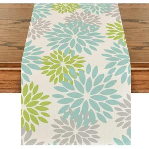 Artoid Mode Red Orange Dahlia Floral 2025 New Year Table Runner, Spring Festival Winter Holiday Kitchen Dining Table Decoration for Home Party Decor 13×72 Inch(Green)