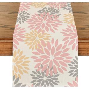 Artoid Mode Red Orange Dahlia Floral 2025 New Year Table Runner, Spring Festival Winter Holiday Kitchen Dining Table Decoration for Home Party Decor 13×72 Inch(Pink/Yellow/Grey)