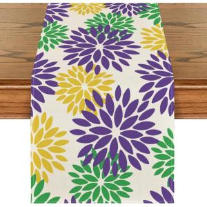 Artoid Mode Red Orange Dahlia Floral 2025 New Year Table Runner, Spring Festival Winter Holiday Kitchen Dining Table Decoration for Home Party Decor 13×72 Inch(Purple)