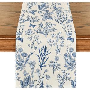 Artoid Mode Wildflowers Floral Spring Table Runner, Seasonal Summer Butterfly Kitchen Dining Table Decoration for Home Party 13×72 Inch(Blue)