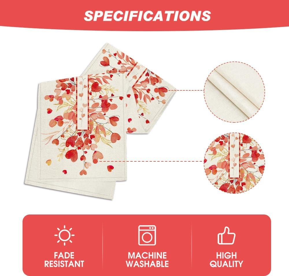 image:imageArtoid Mode Red Pink Heart Branch Table Runner Seasonal Leaf Kitchen Dining Table Decoration for Home Party Decor 13x72 InchRed