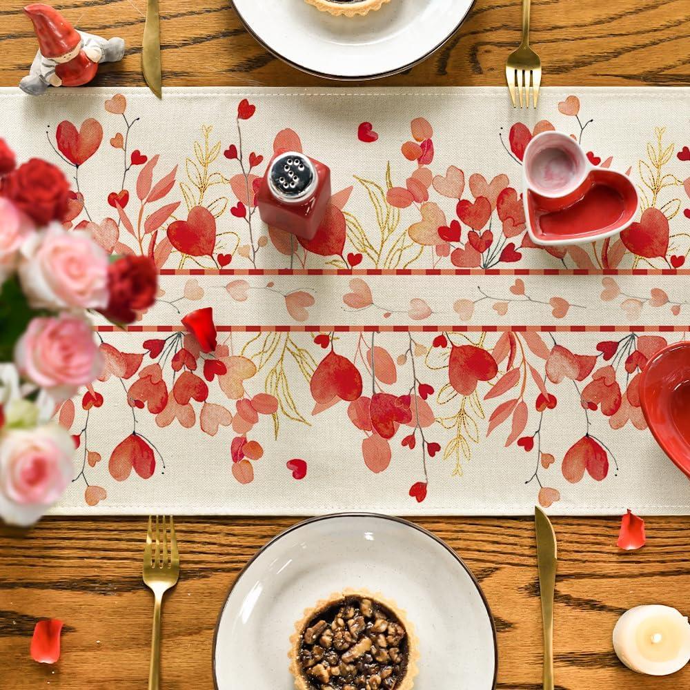 image:imageArtoid Mode Red Pink Heart Branch Table Runner Seasonal Leaf Kitchen Dining Table Decoration for Home Party Decor 13x72 InchRed