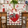 Artoid Mode Buffalo Plaid Red Heart Bow Tie Valentine’s Day Table Runner, Seasonal Kitchen Dining Table Decoration for Home Party Decor 13×72 Inch(Buffalo Plaid)