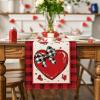 Artoid Mode Buffalo Plaid Red Heart Bow Tie Valentine’s Day Table Runner, Seasonal Kitchen Dining Table Decoration for Home Party Decor 13×72 Inch(Red)