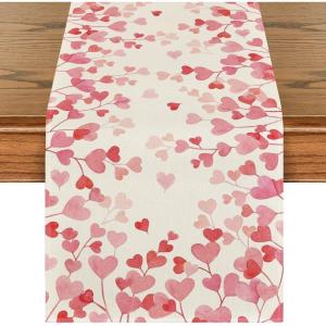 Artoid Mode Pink Love Valentine’s Table Runner, Anniversary Wedding Kitchen Dining Table Decoration for Home Party Decor 13×72 Inch(Pink)