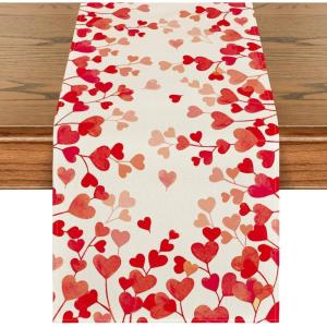 Artoid Mode Pink Love Valentine’s Table Runner, Anniversary Wedding Kitchen Dining Table Decoration for Home Party Decor 13×72 Inch(Red)
