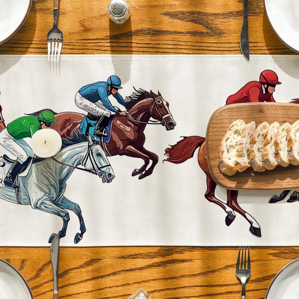 image:imageArtoid Mode Horse Racing Jockey Kentucky Table Runner Sports Festival Holiday Kitchen Dining Table Decoration for Home Party Decor 13x72 InchBeige