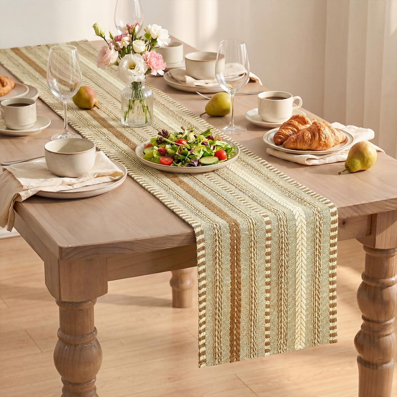 image:imageArtoid Mode Emerald Farmhouse Woven Table Runner Seasonal Holiday Rustic Kitchen Dining Table Decoration for Home Party Decor 12x72 InchLight Coffee