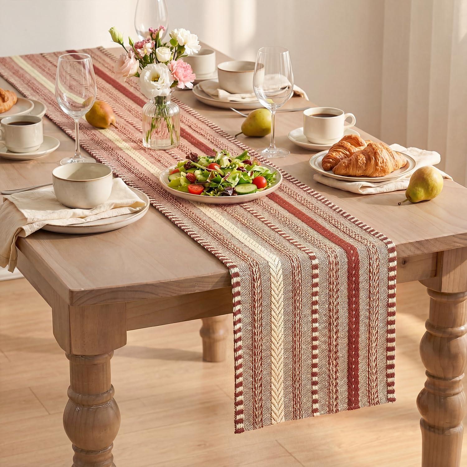 image:imageArtoid Mode Emerald Farmhouse Woven Table Runner Seasonal Holiday Rustic Kitchen Dining Table Decoration for Home Party Decor 12x72 InchRed