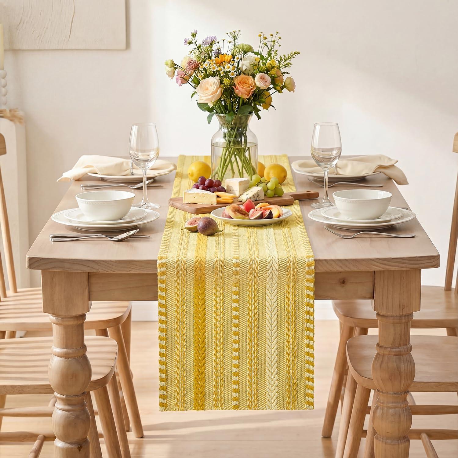 image:imageArtoid Mode Emerald Farmhouse Woven Table Runner Seasonal Holiday Rustic Kitchen Dining Table Decoration for Home Party Decor 12x72 InchYellow