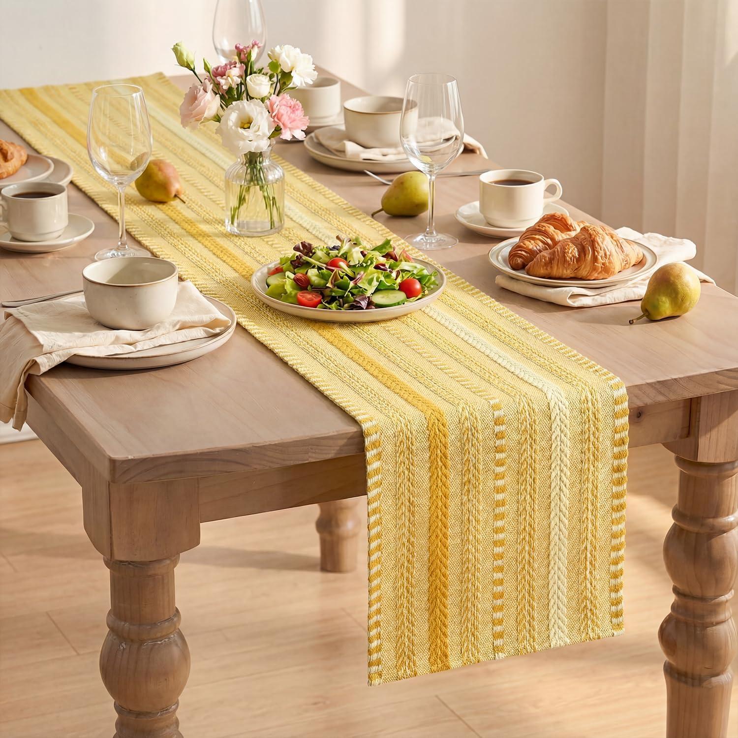 image:imageArtoid Mode Emerald Farmhouse Woven Table Runner Seasonal Holiday Rustic Kitchen Dining Table Decoration for Home Party Decor 12x72 InchYellow