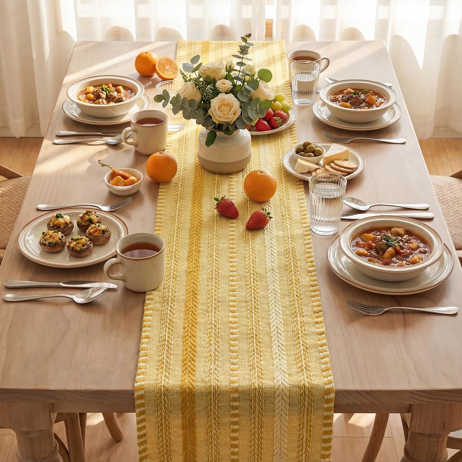 image:imageArtoid Mode Emerald Farmhouse Woven Table Runner Seasonal Holiday Rustic Kitchen Dining Table Decoration for Home Party Decor 12x72 InchYellow