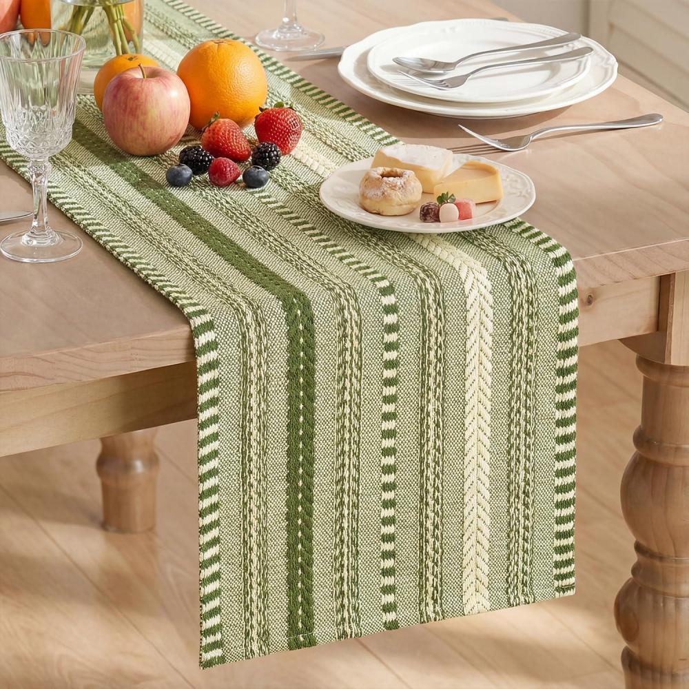 image:imageArtoid Mode Emerald Farmhouse Woven Table Runner Seasonal Holiday Rustic Kitchen Dining Table Decoration for Home Party Decor 12x72 InchArmy Green