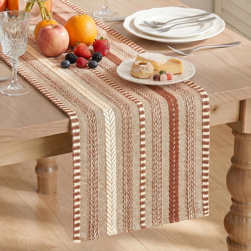 image:imageArtoid Mode Emerald Farmhouse Woven Table Runner Seasonal Holiday Rustic Kitchen Dining Table Decoration for Home Party Decor 12x72 InchCaramel