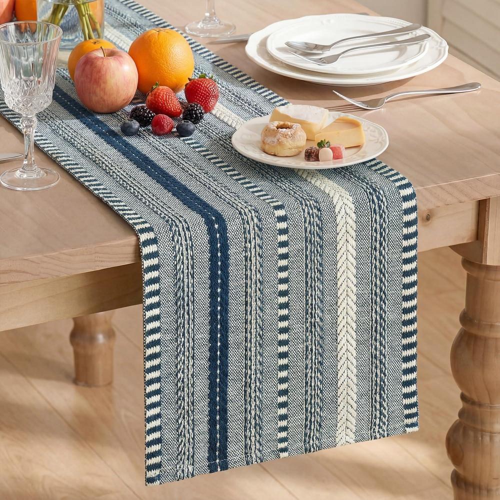 image:imageArtoid Mode Emerald Farmhouse Woven Table Runner Seasonal Holiday Rustic Kitchen Dining Table Decoration for Home Party Decor 12x72 InchDark Blue