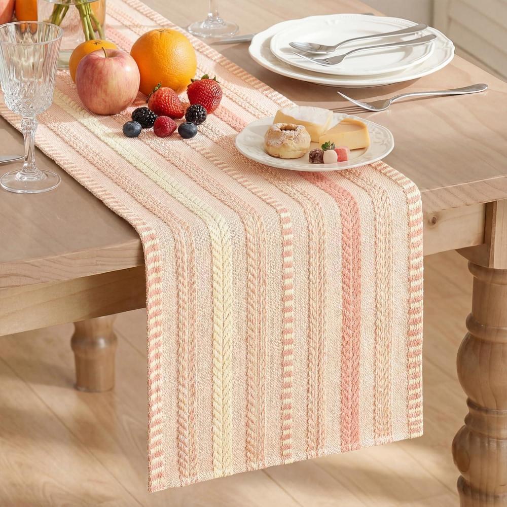 image:imageArtoid Mode Emerald Farmhouse Woven Table Runner Seasonal Holiday Rustic Kitchen Dining Table Decoration for Home Party Decor 12x72 InchPink