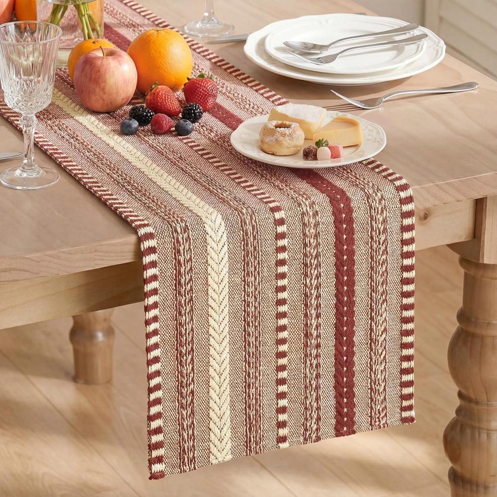 image:imageArtoid Mode Emerald Farmhouse Woven Table Runner Seasonal Holiday Rustic Kitchen Dining Table Decoration for Home Party Decor 12x72 InchRed