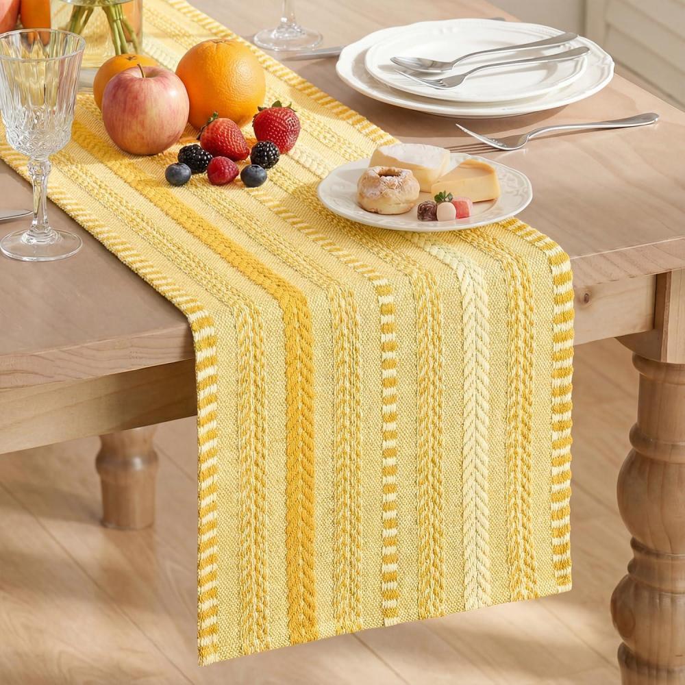 image:imageArtoid Mode Emerald Farmhouse Woven Table Runner Seasonal Holiday Rustic Kitchen Dining Table Decoration for Home Party Decor 12x72 InchYellow