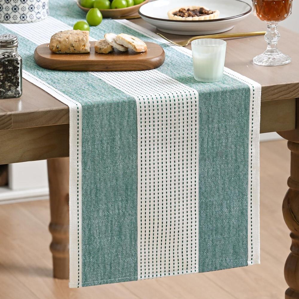 image:imageArtoid Mode Light Yellow Farmhouse Rustic Table Runner Seasonal Macrame Fabric Kitchen Dining Holiday Wedding Table Decor for Home Party 13x72 InchForest Green