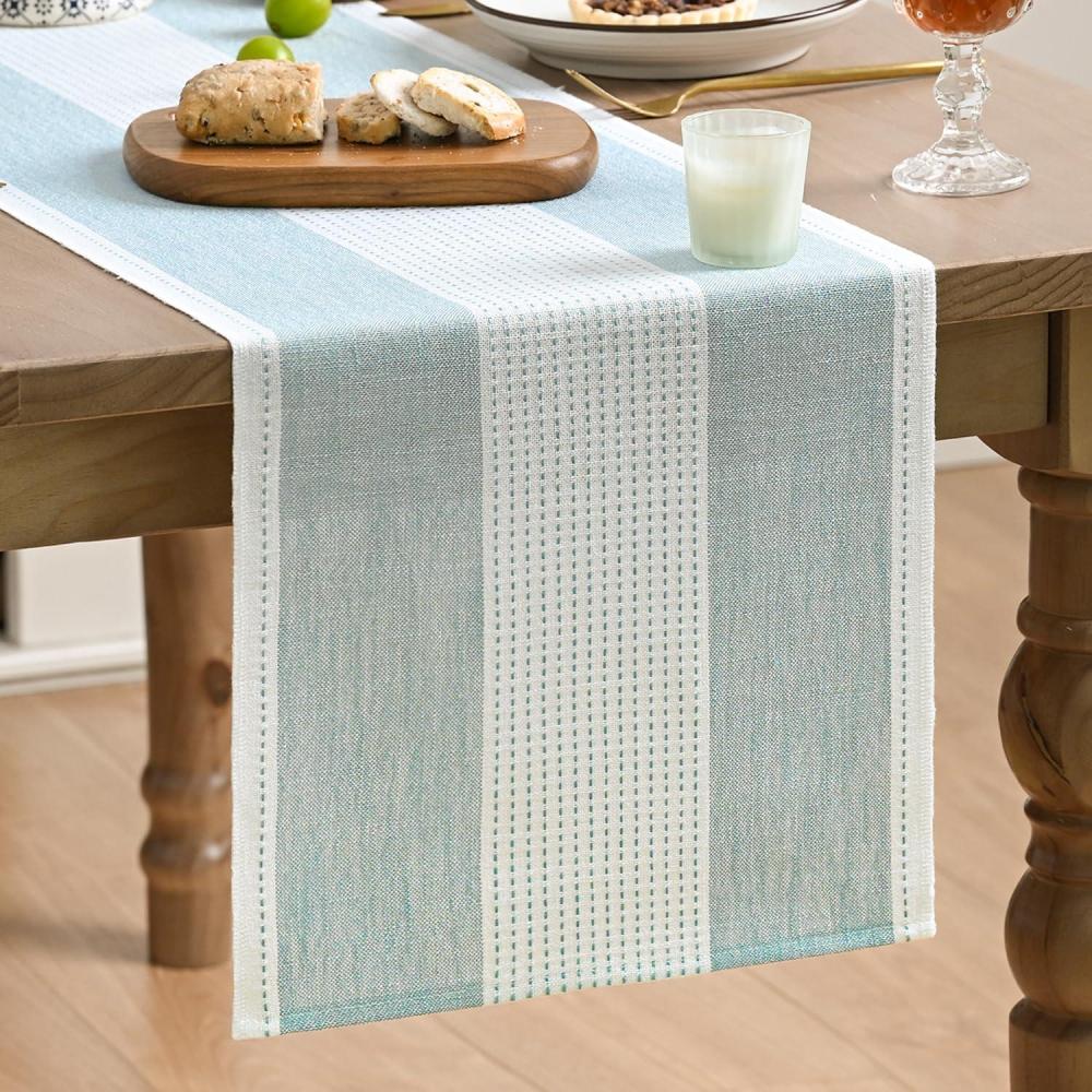 image:imageArtoid Mode Light Yellow Farmhouse Rustic Table Runner Seasonal Macrame Fabric Kitchen Dining Holiday Wedding Table Decor for Home Party 13x72 InchIce Blue