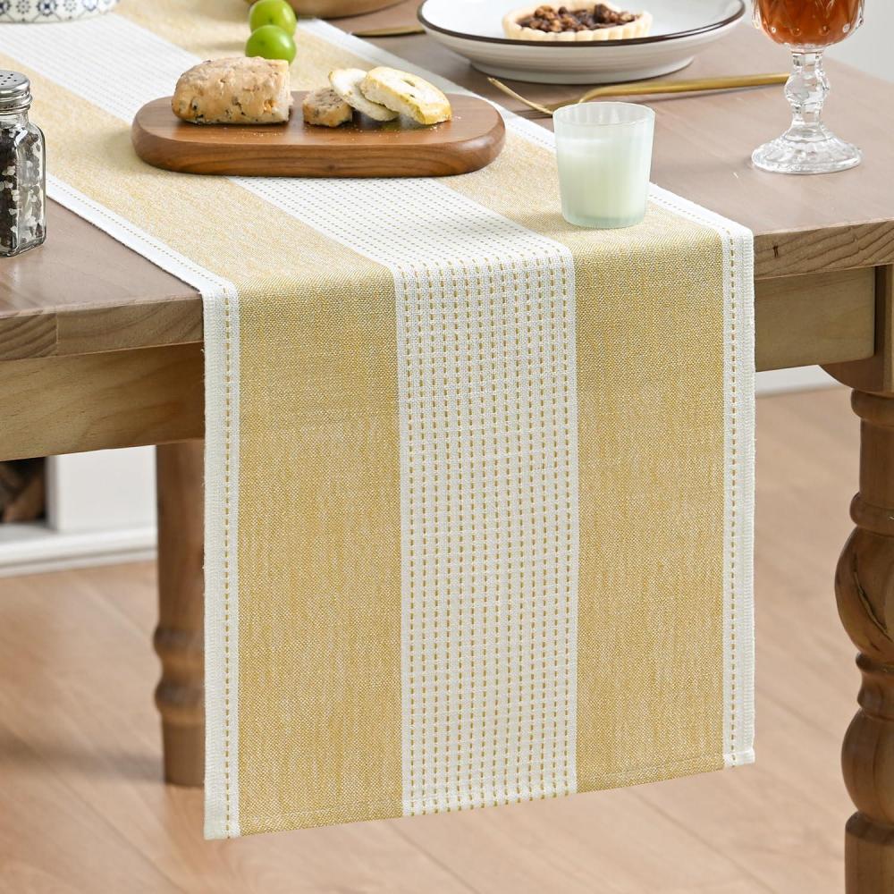 image:imageArtoid Mode Light Yellow Farmhouse Rustic Table Runner Seasonal Macrame Fabric Kitchen Dining Holiday Wedding Table Decor for Home Party 13x72 InchLight Yellow