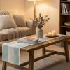 Artoid Mode Light Yellow Farmhouse Rustic Table Runner, Seasonal Macrame Fabric Kitchen Dining Holiday Wedding Table Decor for Home Party 13×72 Inch(Ice Blue)