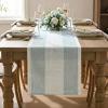 Artoid Mode Light Yellow Farmhouse Rustic Table Runner, Seasonal Macrame Fabric Kitchen Dining Holiday Wedding Table Decor for Home Party 13×72 Inch(Ice Blue)