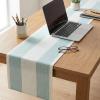 Artoid Mode Light Yellow Farmhouse Rustic Table Runner, Seasonal Macrame Fabric Kitchen Dining Holiday Wedding Table Decor for Home Party 13×72 Inch(Ice Blue)