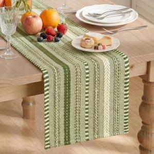 Artoid Mode Emerald Farmhouse Woven Table Runner, Seasonal Holiday Rustic Kitchen Dining Table Decoration for Home Party Decor 12×72 Inch(Army Green)