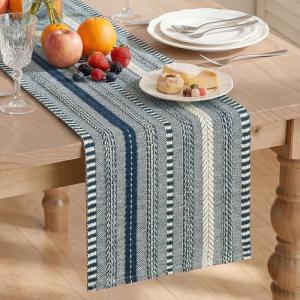 Artoid Mode Emerald Farmhouse Woven Table Runner, Seasonal Holiday Rustic Kitchen Dining Table Decoration for Home Party Decor 12×72 Inch(Dark Blue)