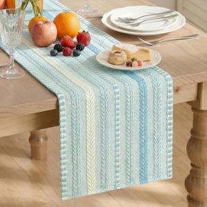 Artoid Mode Emerald Farmhouse Woven Table Runner, Seasonal Holiday Rustic Kitchen Dining Table Decoration for Home Party Decor 12×72 Inch(Sky Blue)