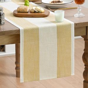 Artoid Mode Light Yellow Farmhouse Rustic Table Runner, Seasonal Macrame Fabric Kitchen Dining Holiday Wedding Table Decor for Home Party 13×72 Inch(Light Yellow)