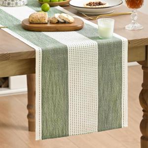 Artoid Mode Light Yellow Farmhouse Rustic Table Runner, Seasonal Macrame Fabric Kitchen Dining Holiday Wedding Table Decor for Home Party 13×72 Inch(Sage Green)