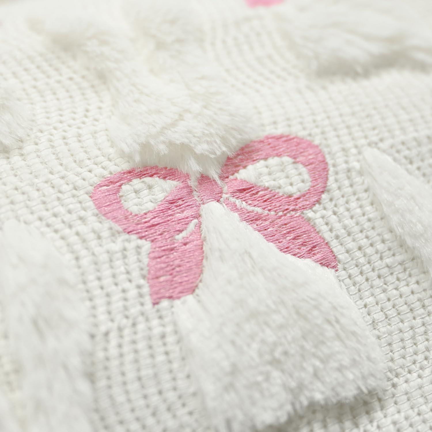 image:imageArtoid Mode Beige Soft Plush Faux Fur Jacquard Bunny Bow Easter Table Runner Spring Holiday Kitchen Dining Table Decoration for Home Party Decor 13x72 InchWhite
