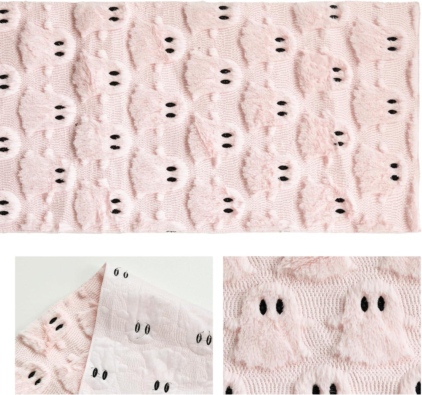 image:imageArtoid Mode Pink Ghost Soft Plush Faux Fur Jacquard Halloween Table Runner Holiday Kitchen Dining Table Decoration for Home Party Decor 13x72 InchPink