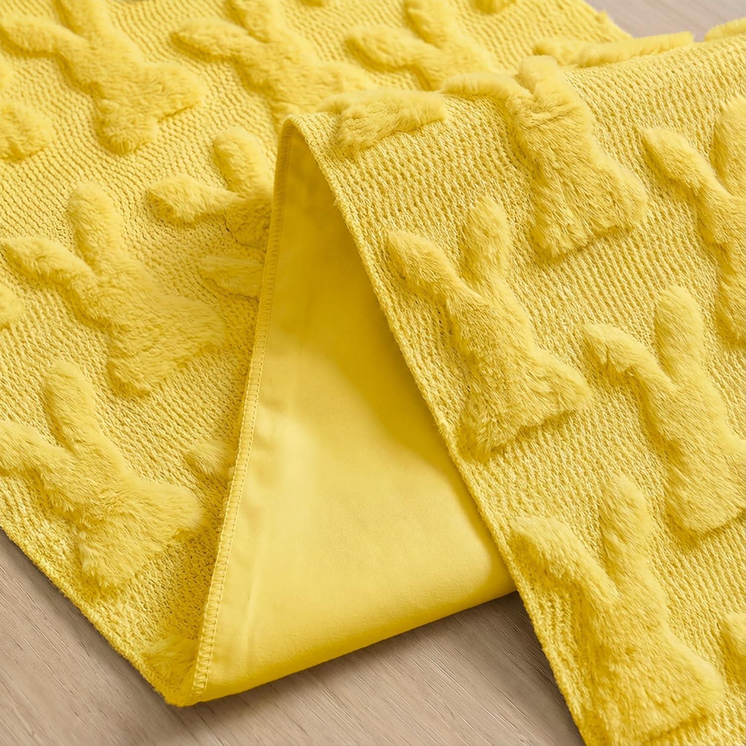 image:imageArtoid Mode White Soft Plush Faux Fur Jacquard Bunny Rabbit Easter Table Runner Seasonal Kitchen Dining Table Decoration for Home Party Decor 13x72 InchYellow