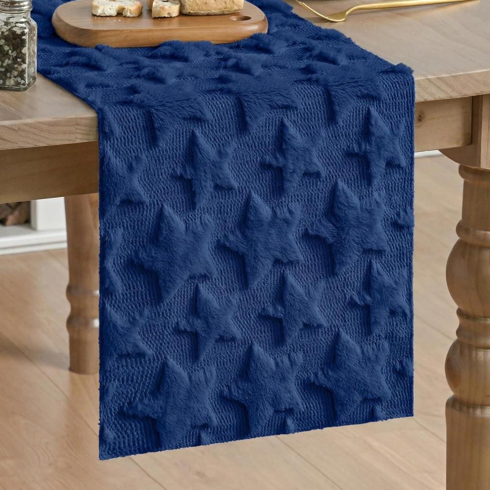 image:imageArtoid Mode Red Soft Plush Faux Fur Jacquard Patriotic Stars Memorial Day Table Runner 4th of July Holiday Kitchen Dining Table Decoration for Home Party Decor 13x72 InchBlue