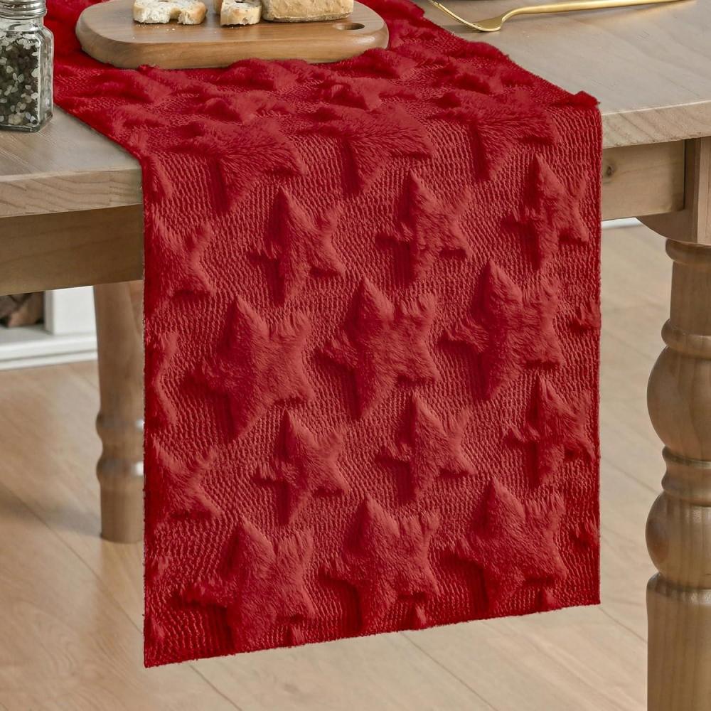 image:imageArtoid Mode Red Soft Plush Faux Fur Jacquard Patriotic Stars Memorial Day Table Runner 4th of July Holiday Kitchen Dining Table Decoration for Home Party Decor 13x72 InchRed