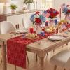 Artoid Mode Beige Soft Plush Faux Fur Jacquard Big Stars Memorial Day Table Runner, 4th of July Holiday Kitchen Dining Table Decoration for Home Party Decor 13×72 Inch(Red)