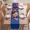 Artoid Mode Beige Soft Plush Faux Fur Jacquard Big Stars Memorial Day Table Runner, 4th of July Holiday Kitchen Dining Table Decoration for Home Party Decor 13×72 Inch(Blue)