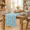 Artoid Mode Beige Soft Plush Faux Fur Jacquard Bunny Bow Easter Table Runner, Spring Holiday Kitchen Dining Table Decoration for Home Party Decor 13×72 Inch(Blue)