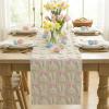 Artoid Mode Beige Soft Plush Faux Fur Jacquard Bunny Bow Easter Table Runner, Spring Holiday Kitchen Dining Table Decoration for Home Party Decor 13×72 Inch(Beige)